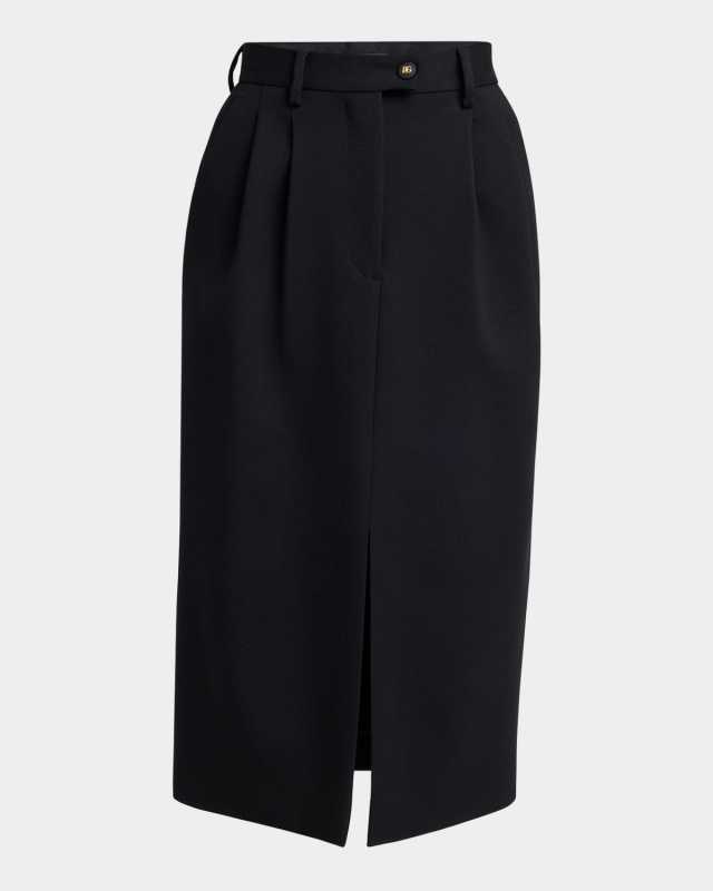 High-Rise Double Wool Stretch Slit Midi Skirt